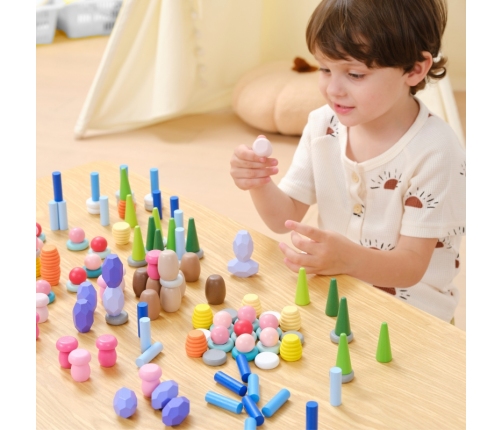 VIGA Klocki Drewniane Edukacyjne Układanka Montesori 58el