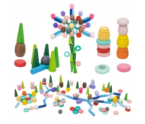 VIGA Klocki Drewniane Edukacyjne Układanka Montesori 58el