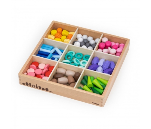 VIGA Klocki Drewniane Edukacyjne Układanka Montesori 58el