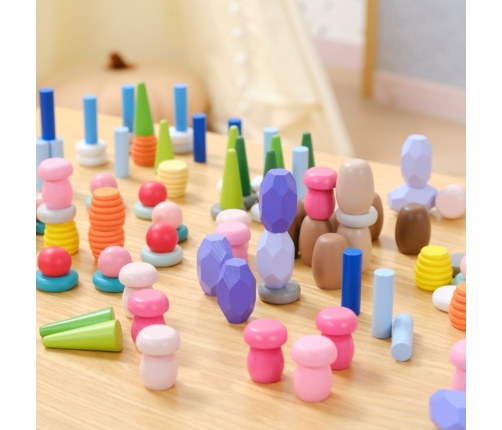 VIGA Klocki Drewniane Edukacyjne Układanka Montesori 58el
