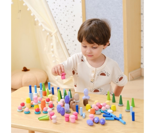 VIGA Klocki Drewniane Edukacyjne Układanka Montesori 58el