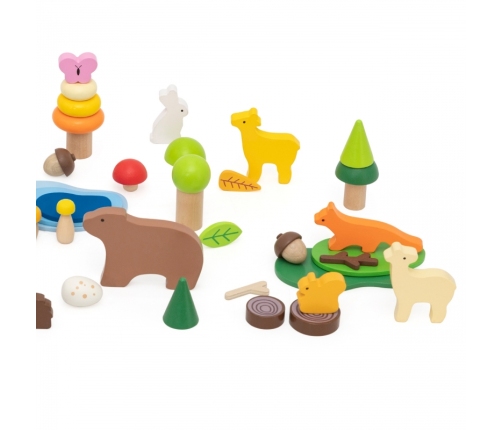 VIGA Drewniane Klocki Kolorowe Leśne Opowieści Pudełko 58el.