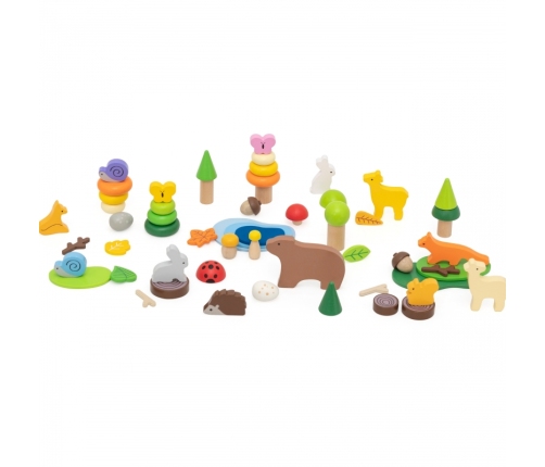 VIGA Drewniane Klocki Kolorowe Leśne Opowieści Pudełko 58el.