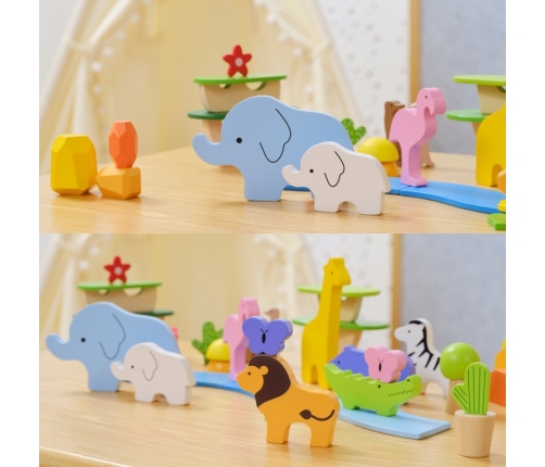 VIGA Drewniane Klocki Kolorowe Opowieści Tropikalne Pudełko 55el.