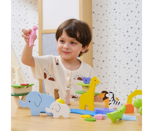 VIGA Drewniane Klocki Kolorowe Opowieści Tropikalne Pudełko 55el.