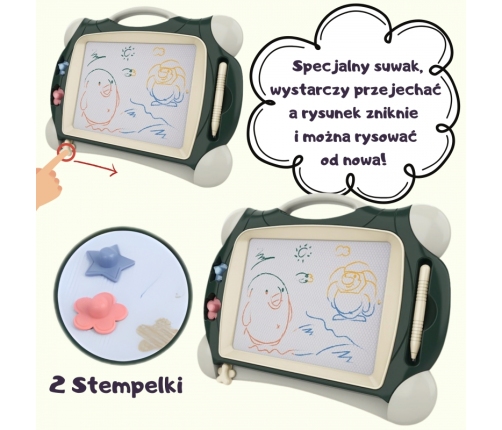 WOOPIE Znikopis Tablica Magnetyczna Kolorowa + 2 Stempelki Zielony