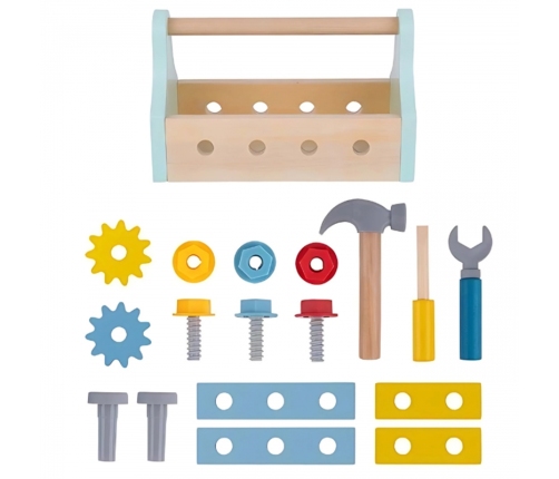 TOOKY TOY Drewniana Skrzynka z Narzędziami Zestaw 18 el.