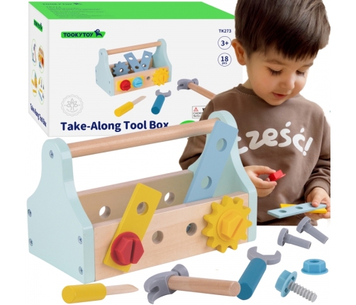TOOKY TOY Drewniana Skrzynka z Narzędziami Zestaw 18 el.