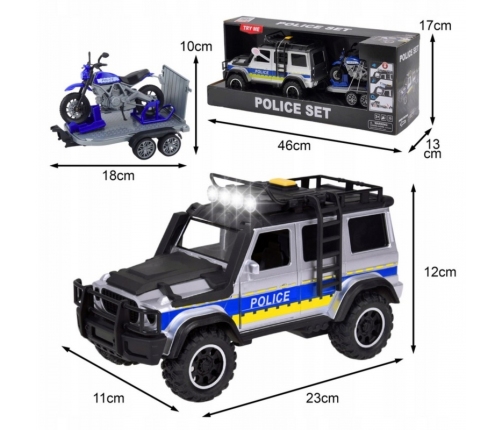 WOOPIE Zestaw Samochód Terenowy Policyjny z Przyczepą na Motocykl