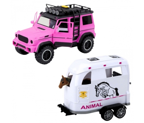 WOOPIE Zestaw Różowy Samochód Terenowy z Przyczepką i Figurką Konia