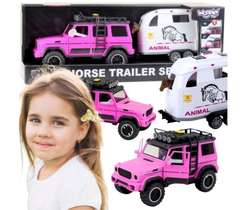 WOOPIE Zestaw Różowy Samochód Terenowy z Przyczepką i Figurką Konia