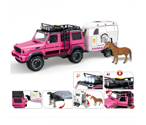 WOOPIE Zestaw Różowy Samochód Terenowy z Przyczepką i Figurką Konia