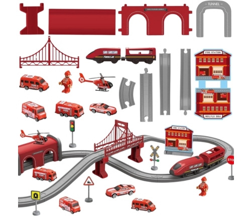 WOOPIE Zestaw Kolejka Elektryczna Lokomotywa Straż Pożarna 66el.