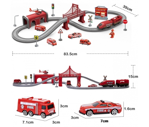 WOOPIE Zestaw Kolejka Elektryczna Lokomotywa Straż Pożarna 66el.