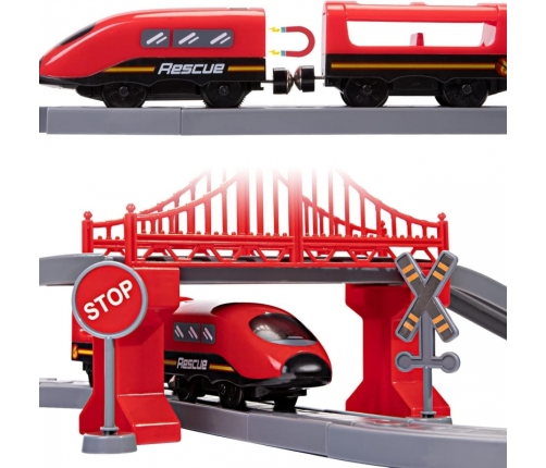 WOOPIE Zestaw Kolejka Elektryczna Lokomotywa Straż Pożarna 66el.