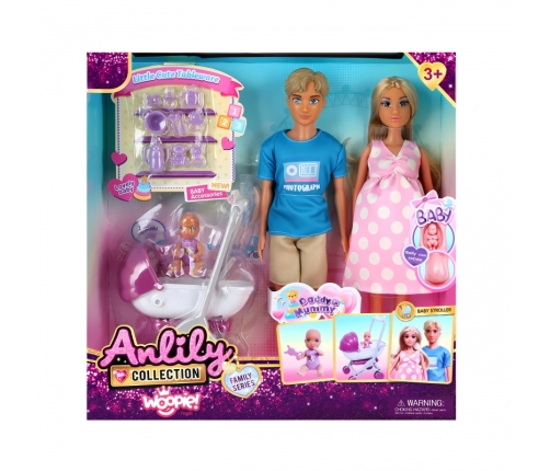 WOOPIE ROYAL Zestaw Lalek Rodzina Lily w Ciąży Tata Niemowlak Wózek Akcesoria