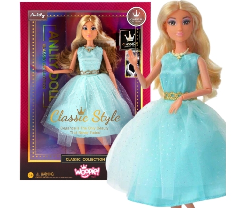 WOOPIE ROYAL Lalka Lily 30 cm Długie Blond Włosy Elegancka Turkusowa Sukienka