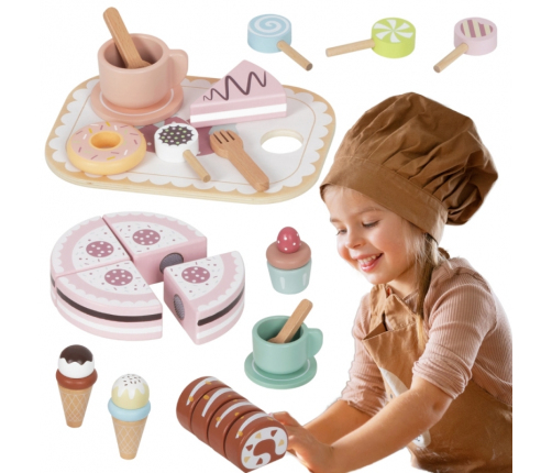 TOOKY TOY Sweet Cake Drewniany Zestaw Słodkości w Pudełku Cukiernia Lodziarnia