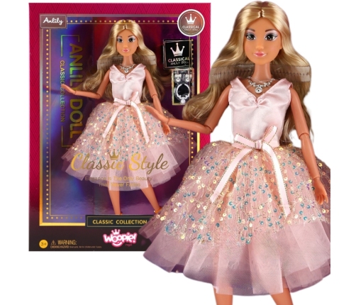 WOOPIE ROYAL Lalka Lily 30 cm Długie Blond Włosy Różowa Suknia Biżuteria