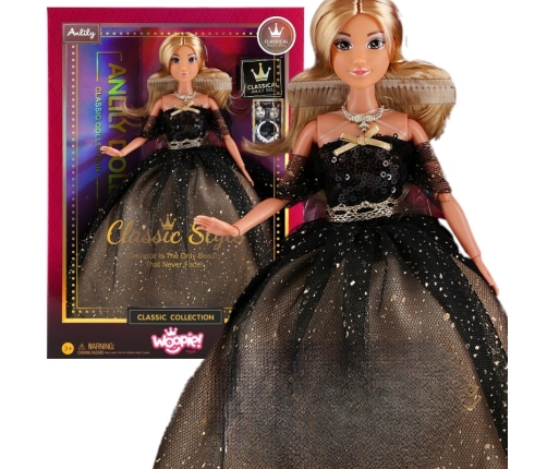 WOOPIE ROYAL Lalka Lily 30 cm Długie Blond Włosy Czarna Suknia Balowa
