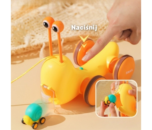 WOOPIE Ślimak do Ciągnięcia 4w1 Cymbałki Zębatki Sensoryczne Wyrzutnia + Małe Autko