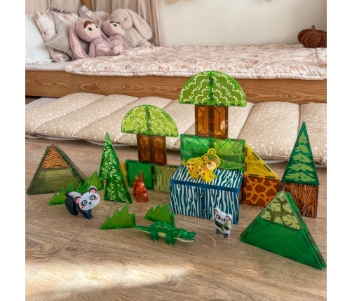 WOOPIE Klocki Magnetyczne Konstrukcyjne 3D Zestaw Edukacyjny Rzadkie Zwierzęta 45el.