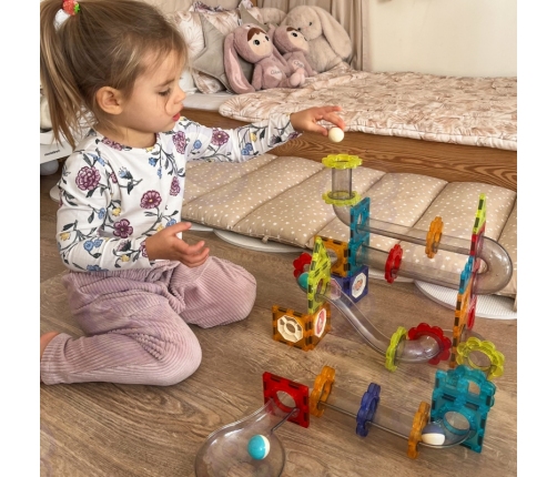 WOOPIE Klocki Magnetyczne Konstrukcyjne 3D Zestaw Edukacyjny Tor Kulkowy 113 el.