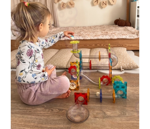 WOOPIE Klocki Magnetyczne Konstrukcyjne 3D Zestaw Edukacyjny Tor Kulkowy 113 el.