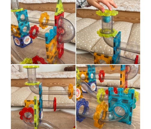 WOOPIE Klocki Magnetyczne Konstrukcyjne 3D Zestaw Edukacyjny Tor Kulkowy 113 el.