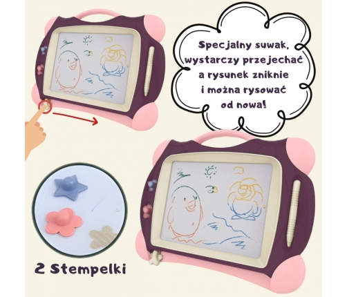 WOOPIE Znikopis Tablica Magnetyczna Kolorowa + 2 Stempelki Fioletowy