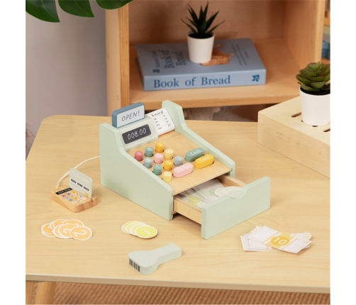 WOOPIE GREEN Drewniana Kasa Sklepowa Edukacyjna z Akcesoriami 23 el. FSC