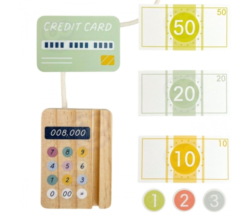 WOOPIE GREEN Drewniana Kasa Sklepowa Edukacyjna z Akcesoriami 23 el. FSC