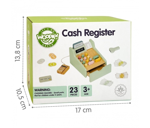 WOOPIE GREEN Drewniana Kasa Sklepowa Edukacyjna z Akcesoriami 23 el. FSC