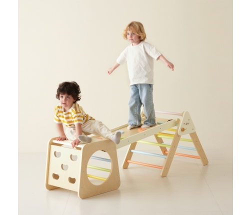 CLASSIC WORLD Drewniany Zestaw Wspinaczkowy Trójkąt Montessori 5w1 - Plac Zabaw Siłownia Indoor dla Dzieci