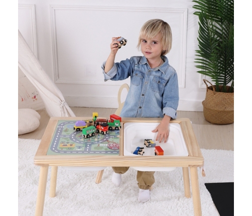 WOOPIE GREEN Drewniany Stolik Aktywności 4w1 Tablica Kredowa Pojemniki Mapa Miasta Papier Rysunkowy