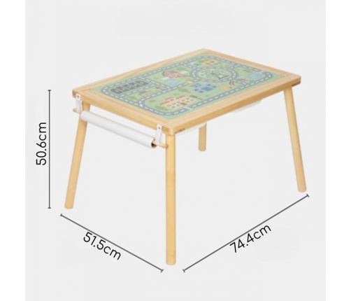 WOOPIE GREEN Drewniany Stolik Aktywności 4w1 Tablica Kredowa Pojemniki Mapa Miasta Papier Rysunkowy