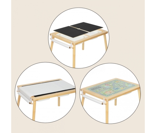 WOOPIE GREEN Drewniany Stolik Aktywności 4w1 Tablica Kredowa Pojemniki Mapa Miasta Papier Rysunkowy