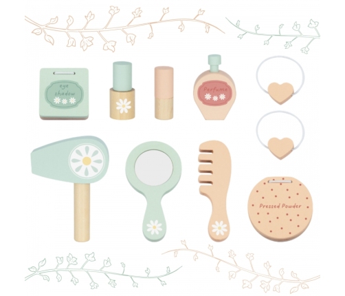 TOOKY TOY Drewniana Toaletka z Krzesełkiem Akcesoria Lustro z Oświetleniem LED + Kosmetyki