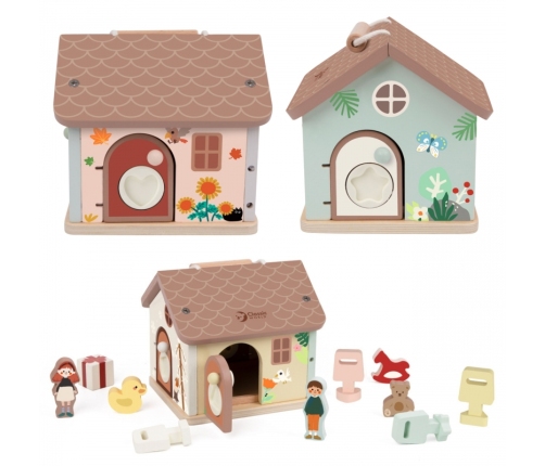 CLASSIC WORLD Drewniany Domek Sensoryczny Edukacyjny z Zamkami Kluczykami 11el.