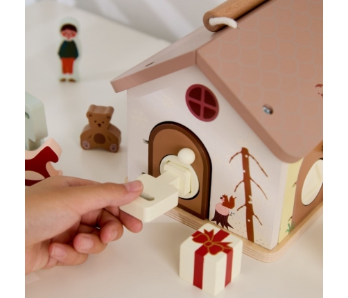 CLASSIC WORLD Drewniany Domek Sensoryczny Edukacyjny z Zamkami Kluczykami 11el.