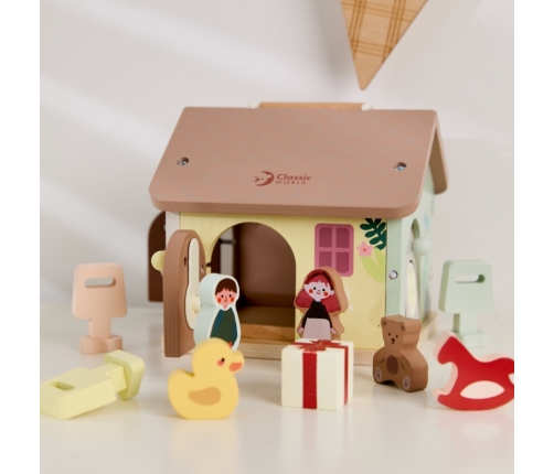 CLASSIC WORLD Drewniany Domek Sensoryczny Edukacyjny z Zamkami Kluczykami 11el.