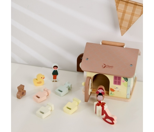 CLASSIC WORLD Drewniany Domek Sensoryczny Edukacyjny z Zamkami Kluczykami 11el.