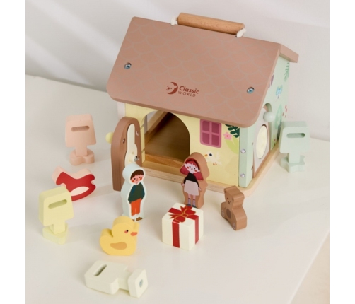 CLASSIC WORLD Drewniany Domek Sensoryczny Edukacyjny z Zamkami Kluczykami 11el.