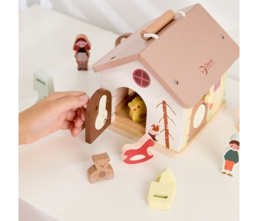 CLASSIC WORLD Drewniany Domek Sensoryczny Edukacyjny z Zamkami Kluczykami 11el.