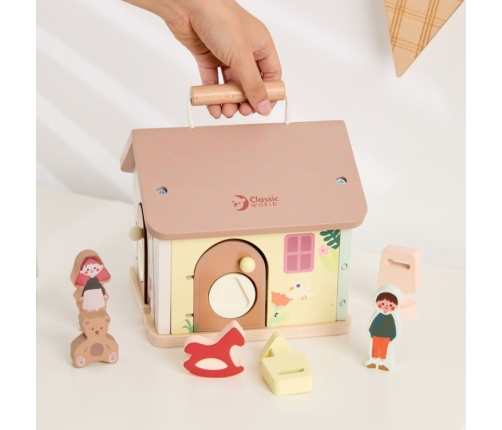 CLASSIC WORLD Drewniany Domek Sensoryczny Edukacyjny z Zamkami Kluczykami 11el.