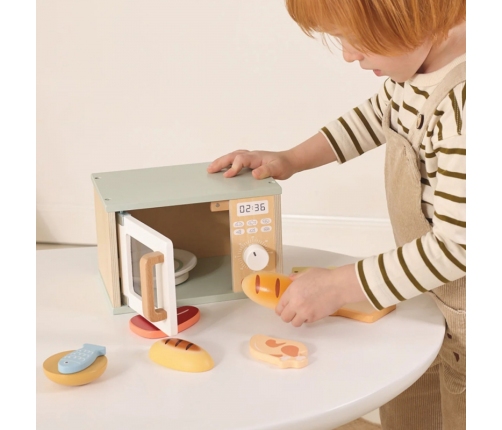 TOOKY TOY Drewniana Kuchenka Mikrofalowa Zestaw Produktów Spożywczych