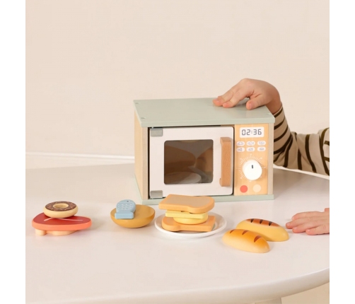 TOOKY TOY Drewniana Kuchenka Mikrofalowa Zestaw Produktów Spożywczych