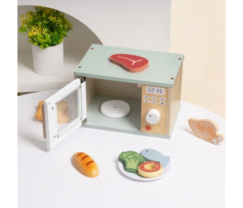 TOOKY TOY Drewniana Kuchenka Mikrofalowa Zestaw Produktów Spożywczych