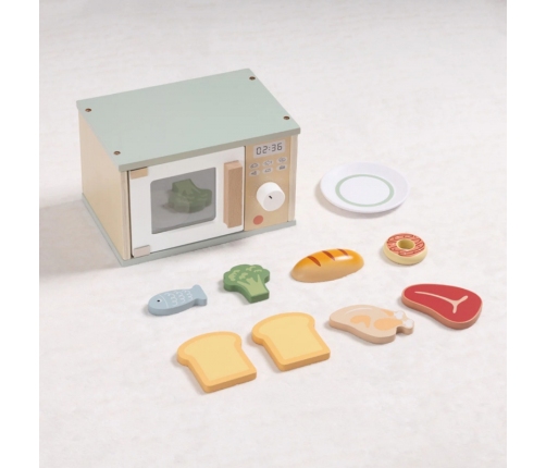 TOOKY TOY Drewniana Kuchenka Mikrofalowa Zestaw Produktów Spożywczych