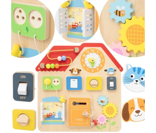 VIGA Drewniana Tablica Manipulacyjna Domek Odkrywania i Nauki